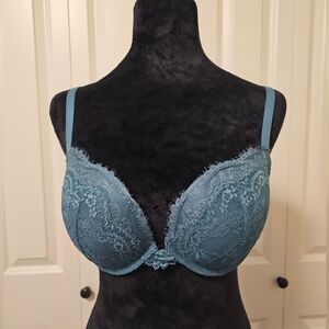 La SENZA Blue Lace Underwire Padded Push Up Beyond Sexy Classic Plunge Bra 36C